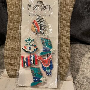 Vintage Color Trend Set of 6 Southwestern Painted Button Covers